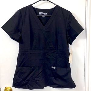 Grey’s Anatomy Black Mock Wrap Scrub Top - NWT